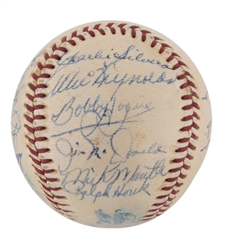 1952 World Champion New York Yankees Spring Training Team Signed OAL Harridge Baseball With 28 Signatures Including Mantle, Berra, Rizzuto & Mize (Beckett)